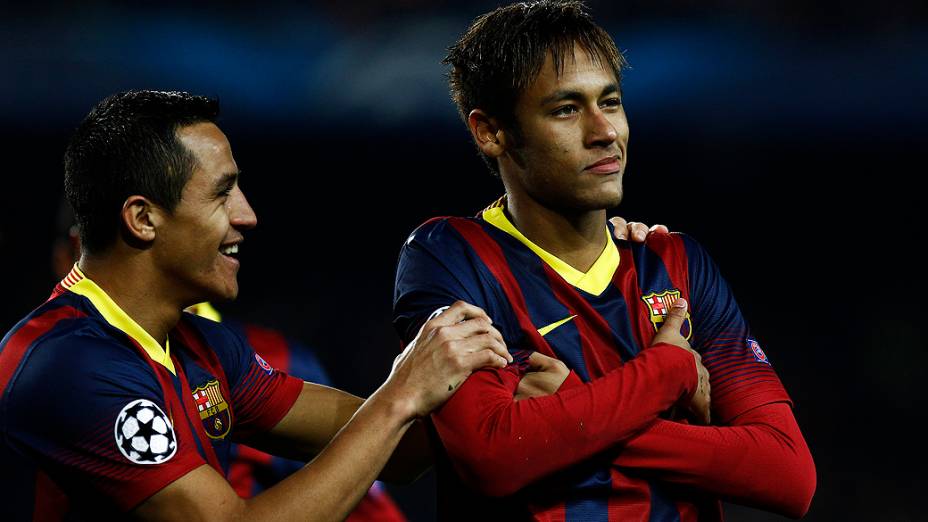 Neymar comemora gol marcado na vitória do Barcelona sobre o Celtic, em partida válida pela Liga dos Campeões