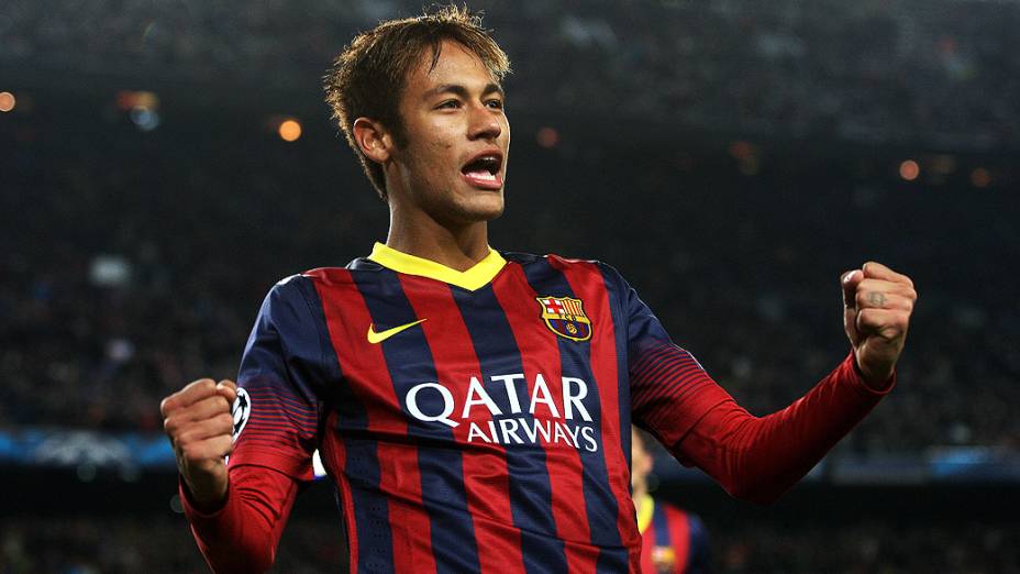 Neymar comemora gol marcado na vitória do Barcelona sobre o Celtic, em partida válida pela Liga dos Campeões