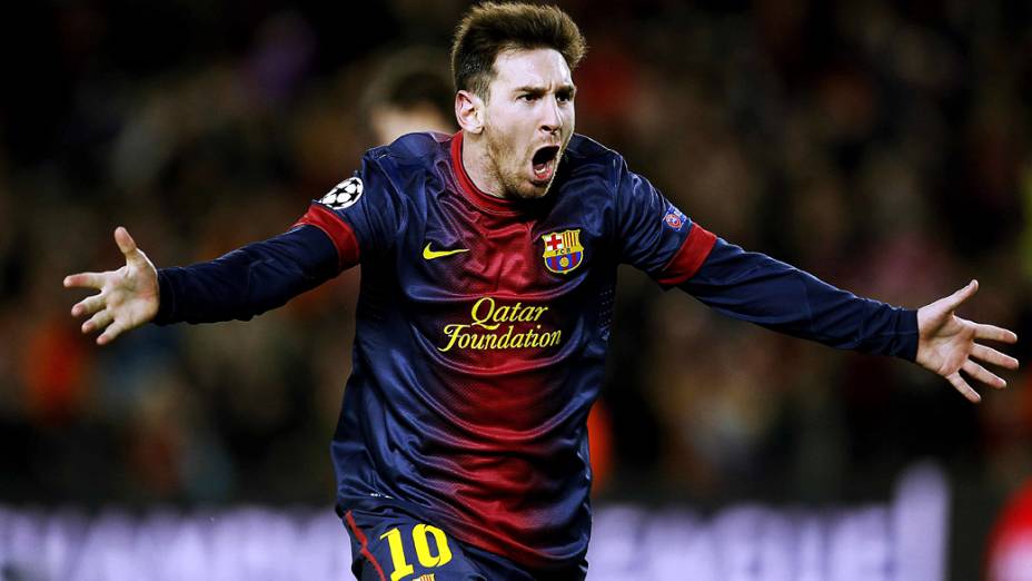 Lionel Messi comemora o segundo gol do Barcelona
