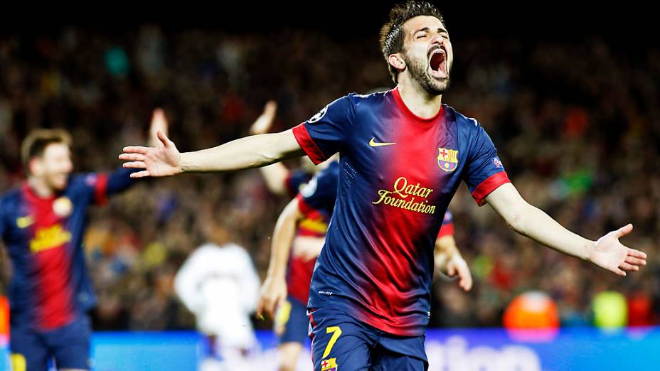 David Villa comemora o terceiro gol do Barcelona
