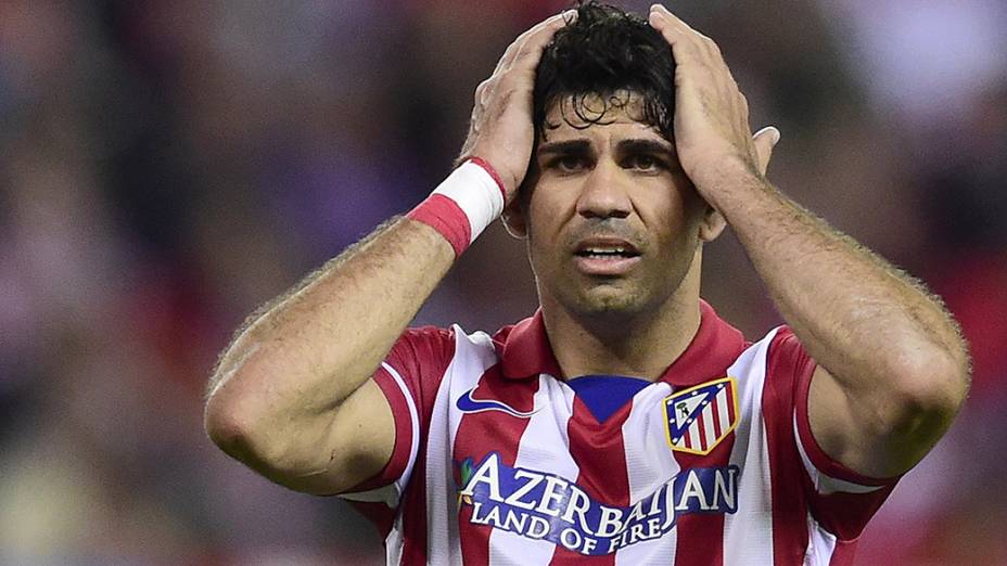 Jogador Diego Costa, do Atlético de Madri, durante partida contra o Chelsea pela Liga dos Campeões, na Espanha