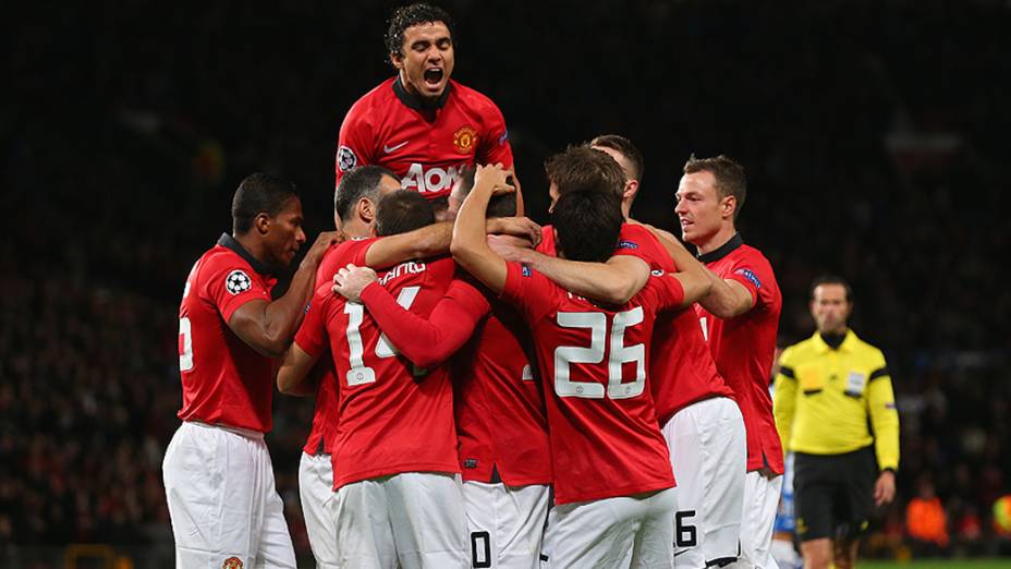 Jogadores do Manchester United comemoram gol na partida contra o Real Sociedad, pela terceira rodada da Liga dos Campeões