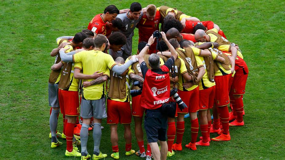 Seleção da Bélgica durante partida contra a Rússia, no estádio do Maracanã, no Rio de Janeiro