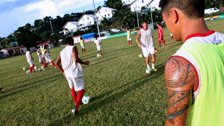 Treino da seleção do Taiti em Papeete, na Polinésia Francesa