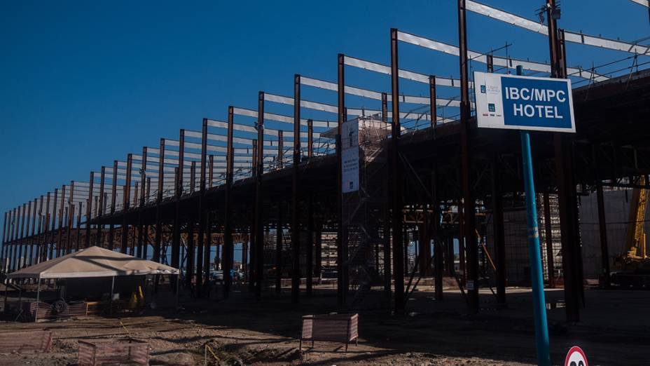 Obras Centro de Imprensa no Parque Olímpico, na Barra da Tijuca