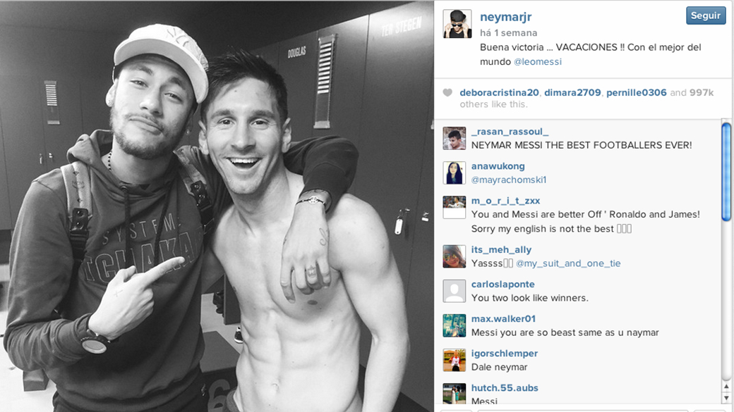 Neymar e Messi: dupla do Barcelona está atrás de Cristiano Ronaldo, o líder das redes e maior estrela do Real Madrid
