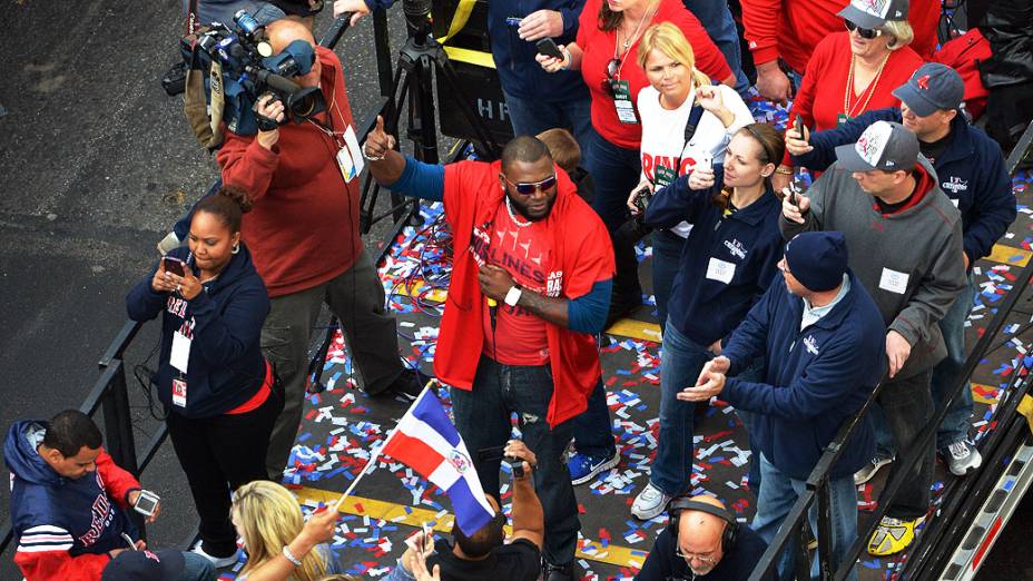 David Ortiz durante o desfile para celebração do Red Sox, em Boston