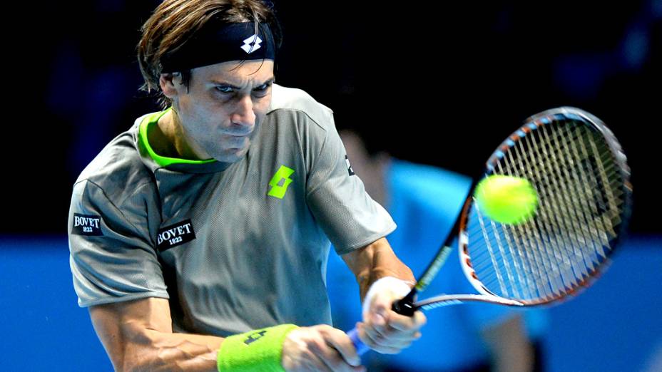 Tenista David Ferrer durante partida contra Rafael Nadal, durante as dinais da ATP em Londres