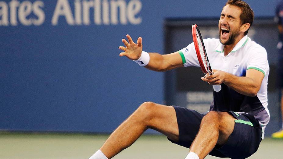 O croata Marin Cilic comemora o título do US Opena, após vencer o japonês Kei Nishikori, em Nova York