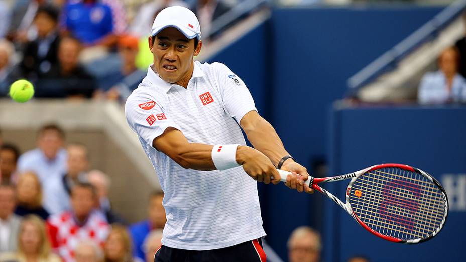 O japonês Kei Nishikori durante o jogo contra o croata Marin Cilic, na final do US Open, em Nova York