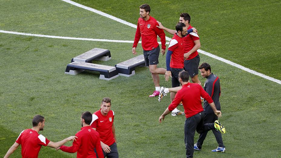 Atlético de Madri realiza último treino antes da partida final pela Liga dos Campeões, que será disputada com o Real Madrid no Estádio da Luz, em Lisboa