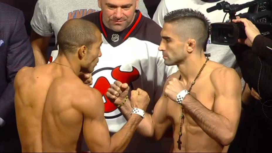 José Aldo e Ricardo Lamas, durante a pesagem para o UFC 169