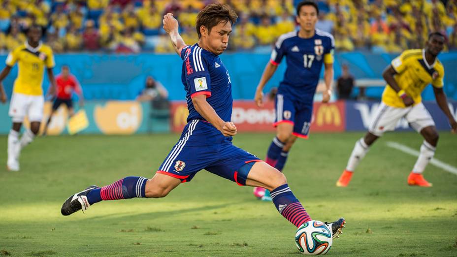 Lance no jogo entre Japão e Colômbia na Arena Pantanal, em Cuiabá