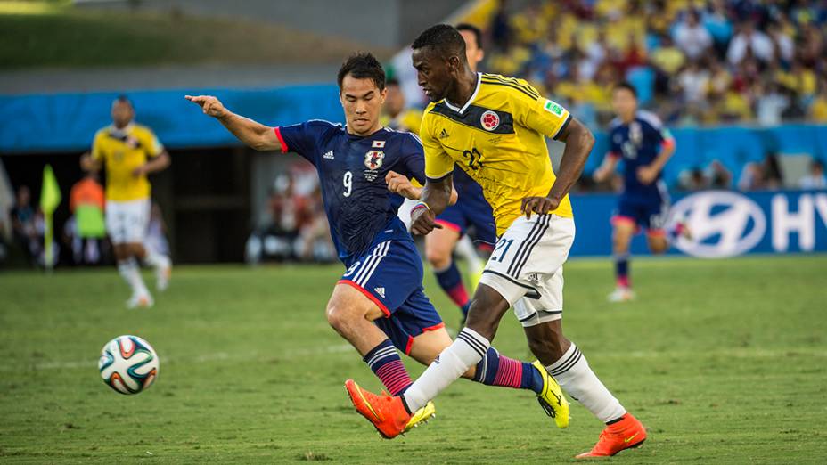 Lance no jogo entre Japão e Colômbia na Arena Pantanal, em Cuiabá