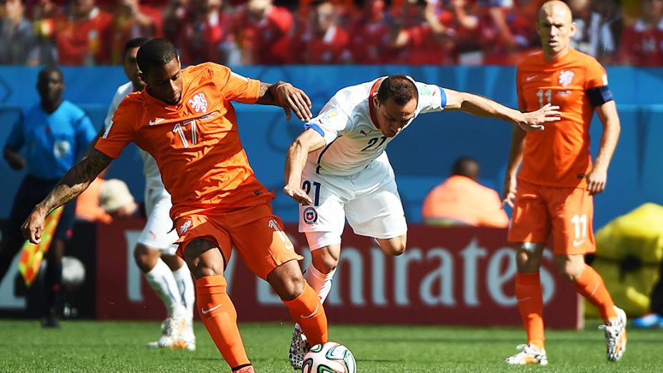 Lance no jogo entre Holanda e Chile no Itaquerão, em São Paulo