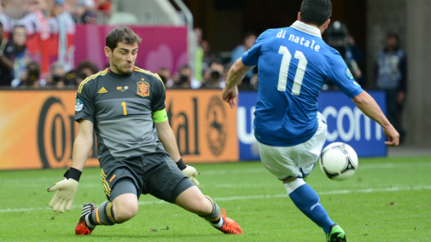 Gol de Di Natale na estreia das seleções espanhola e italiana na Eurocopa 2012
