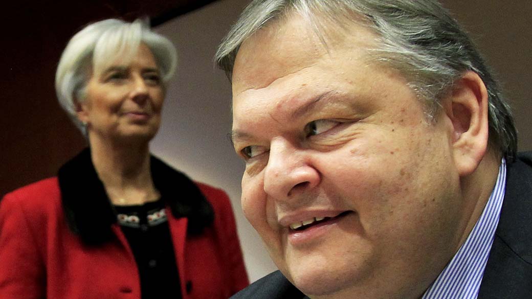 Chefe do FMI Christine Lagarde e o ministro de finanças da Grécia Evangelos Venizelos