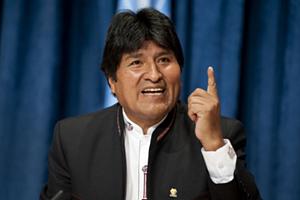 Evo Morales em entrevista coletiva, na Bolívia