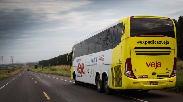 Ônibus da Expedição Veja deixa a cidade de Três Lagoas (MS) com destino a Rondonópolis (MT)