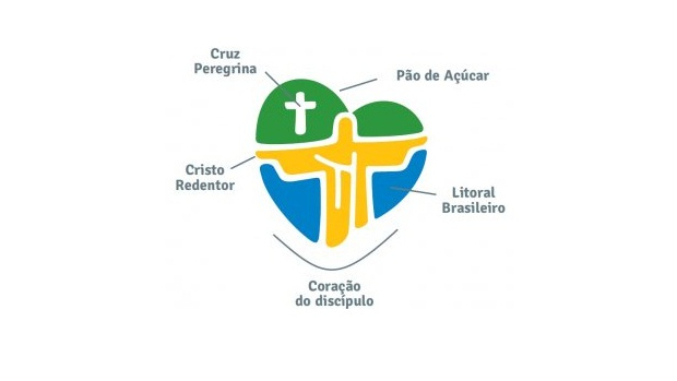 Logomarca da Jornada Mundial da Juventude (JMJ) de 2013 é formada por elementos religiosos, além de referências ao Rio de Janeiro e o Brasil