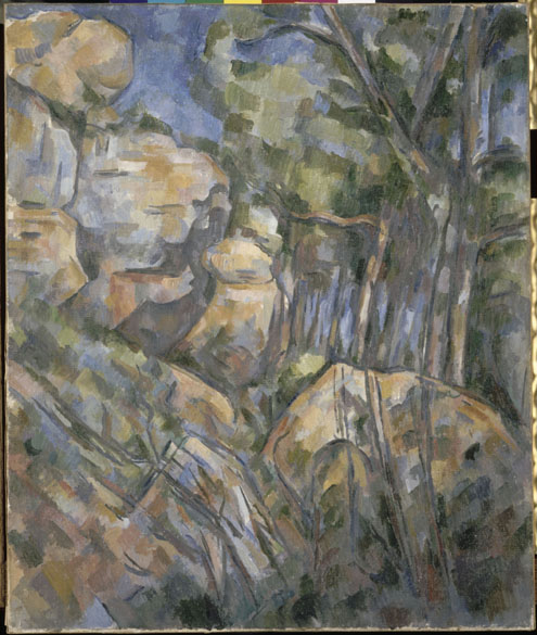 Obra Rochers près des grottes audessus de Château-Noir do pintor impressionista Paul Cézanne