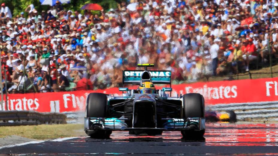 Lewis Hamilton, da Grã-Bretanha, durante Grande Prêmio da Hungria<br>