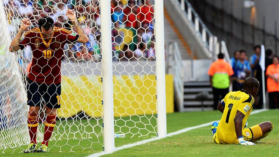 Jogador Fábregas, da Espanha, após perder gol no jogo contra a Nigéria, pela Copa das Confederações, em Fortaleza