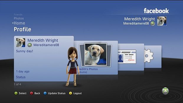 Interface de convergência entre a Xbox Live e o Facebook