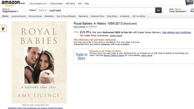 Livro "Royal Babies", 16,99 libras, na Amazon
