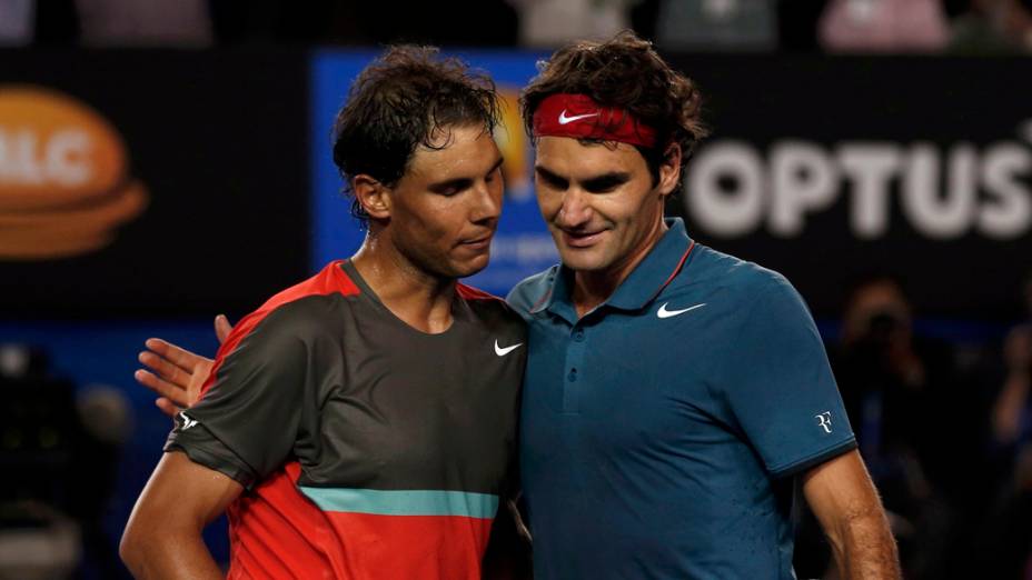 Rafael Nadal e Roger Federer na semifinal do Aberto da Austrália, em Melbourne