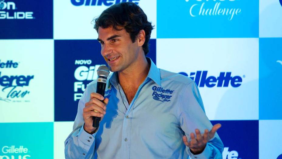 Roger Federer durante entrevista coletiva no Continental Tower, em São Paulo
