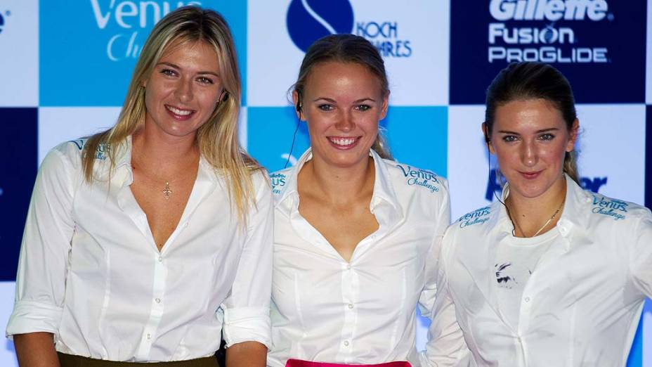 Maria Sharapova, Caroline Wozniack e Victoria Azarenka durante entrevista em São Paulo