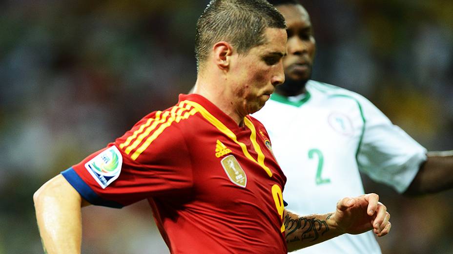 Jogador Fernando Torres, da Espanha, durante o jogo contra a Nigéria, pela Copa das Confederações, em Fortaleza