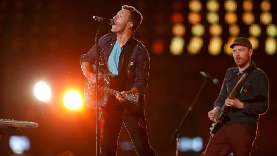 Chris Martin, do Coldplay, na festa de encerramento dos Jogos Paralímpicos de Londres-2012