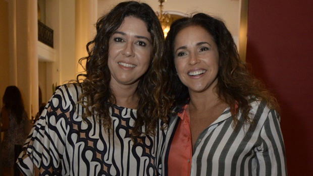 Malu Verçosa e Daniela Mercury no lançamento da novela Em Família