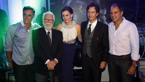 Oscar Magrini, Manoel Carlos, Julia Lemmertz, Gabriel Braga Nunes e Humberto Martins na festa de lançamento da novela Em Família