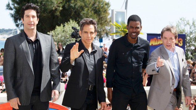 David Schwimmer, Ben Stiller, Chris Rock e Martin Short durante a apresentação do filme "Madagascar 3: Europes Most Wanted" no 65º Festival de Cannes