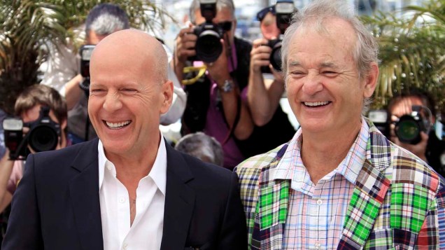 Os atores Bruce Willis e Bill Murray na divulgação do filme "Moonrise Kingdom", que abre o Festival de Cannes 2012