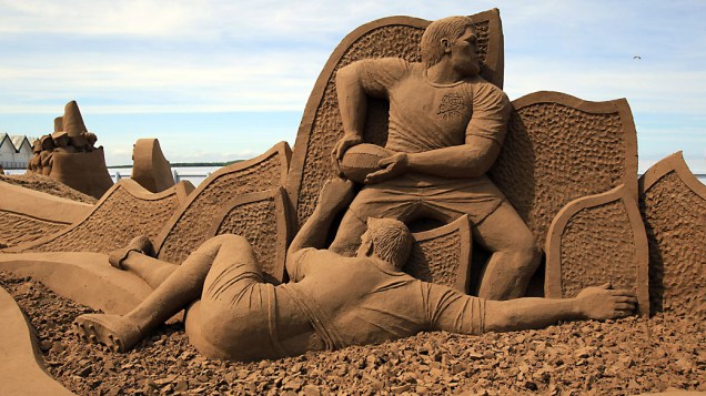 Esculturas de areia na sétima edição do evento na praia de Weston-Super-Mare, na Inglaterra