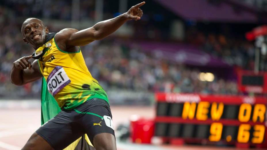O jamaicano Usain Bolt nos 100 metros rasos em Londres-2012
