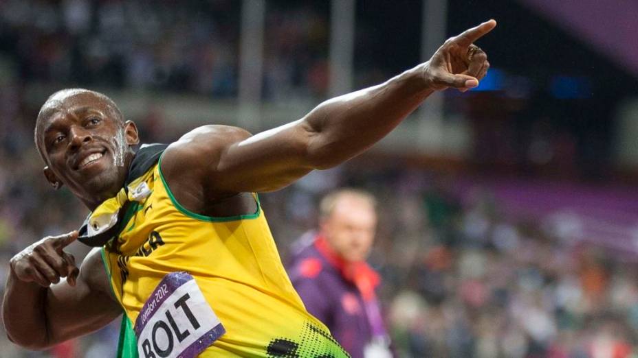 O jamaicano Usain Bolt nos 100 metros rasos em Londres-2012