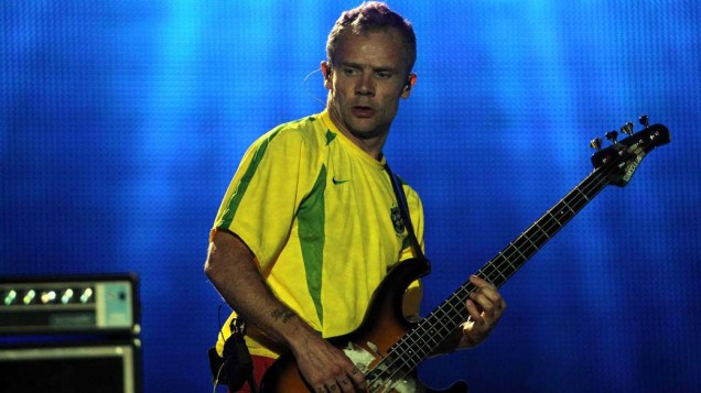 Michael Flea Peter, baixista da banda Red Hot Chili Peppers durante show no palco Mundo, no segundo dia do Rock in Rio, 24/09/11