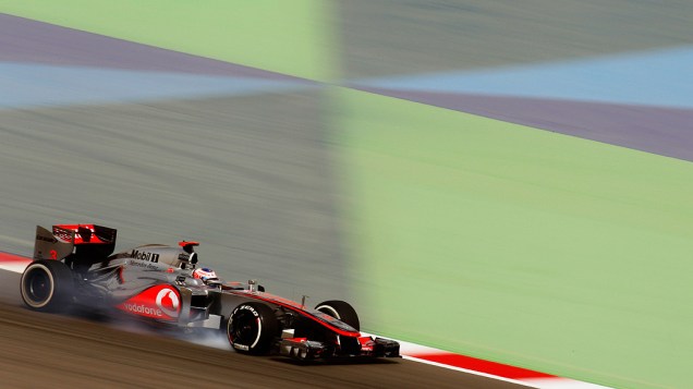 Jenson Button da Grã-Bretanha durante os treinos para a Formula One, no Bahrein