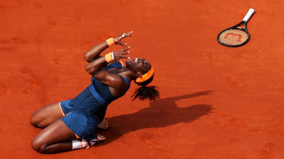 Serena Williams celebra após vencer final contra Maria Sharapova da Rússia