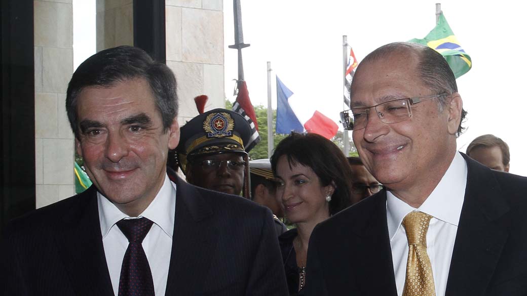 O primeiro-ministro francês François Fillon e Geraldo Alckmin em São Paulo