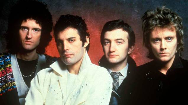 Da esquerda para a direita, Brian May, Freddie Mercury, John Deacon e Roger Taylor, em 1989