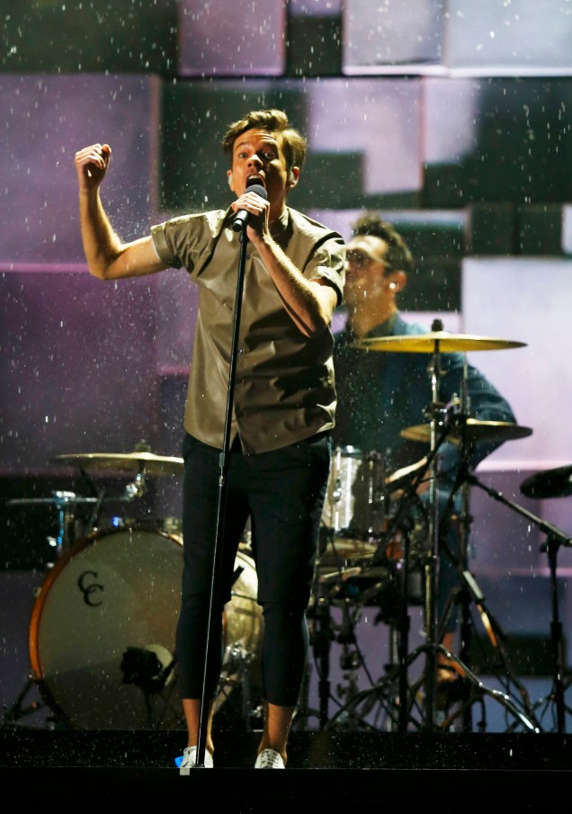 Nate Ruess, vocalista da banda Fun, no Grammy Awards