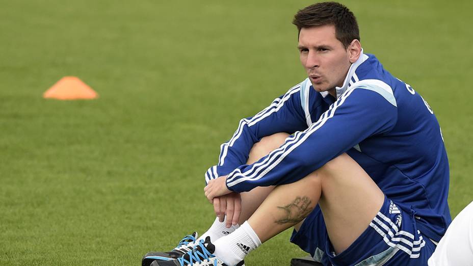 O jogador Lionel Messi, durante treino da Seleção Argentina, em Belo Horizonte