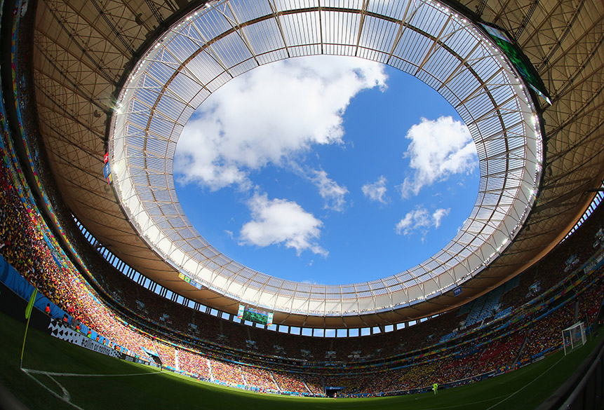 Estádio Nacional Mané Garrincha durante o jogo entre Equador e Suíça, em Brasília