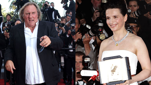 Gerard Depardieu (Foto: Sean Gallup) e Juliette Binoche (Foto: Andreas Rentz) no Festival de Cannes 2010